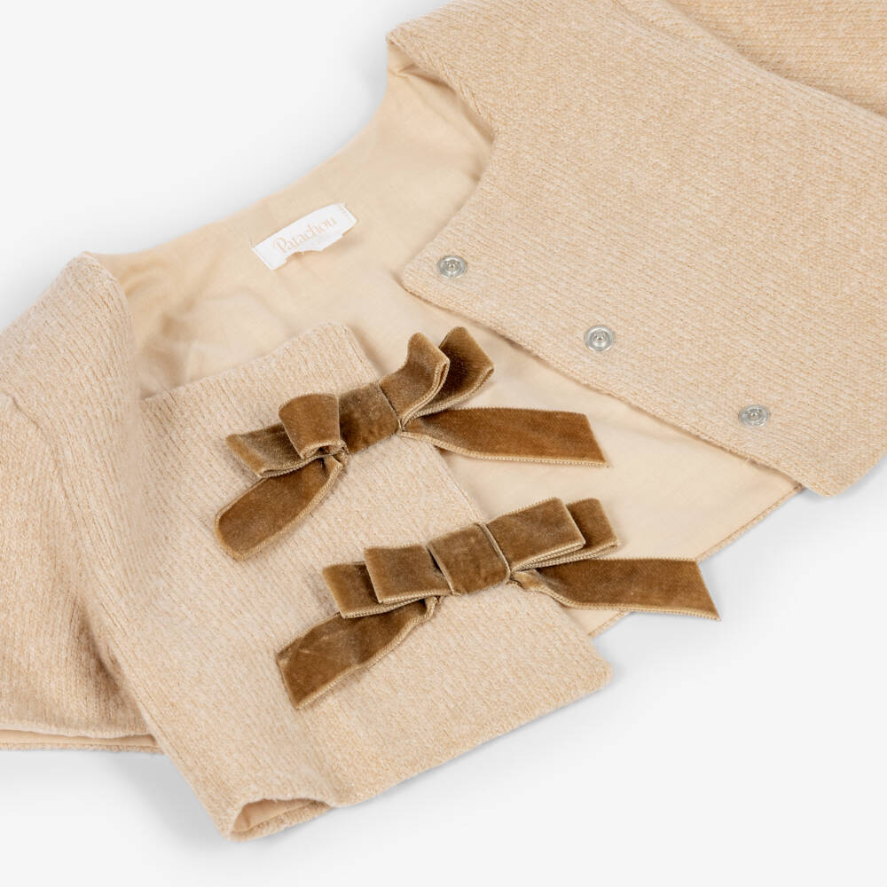 Patachou-Girls Beige Dress Set with Brown Velvet Bows | Childrensalon