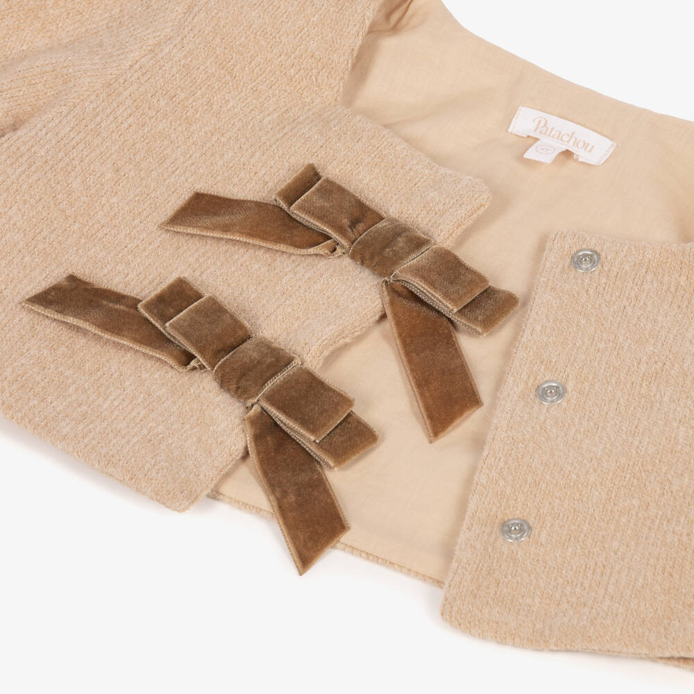 Patachou-Girls Beige Dress Set with Brown Velvet Bows | Childrensalon