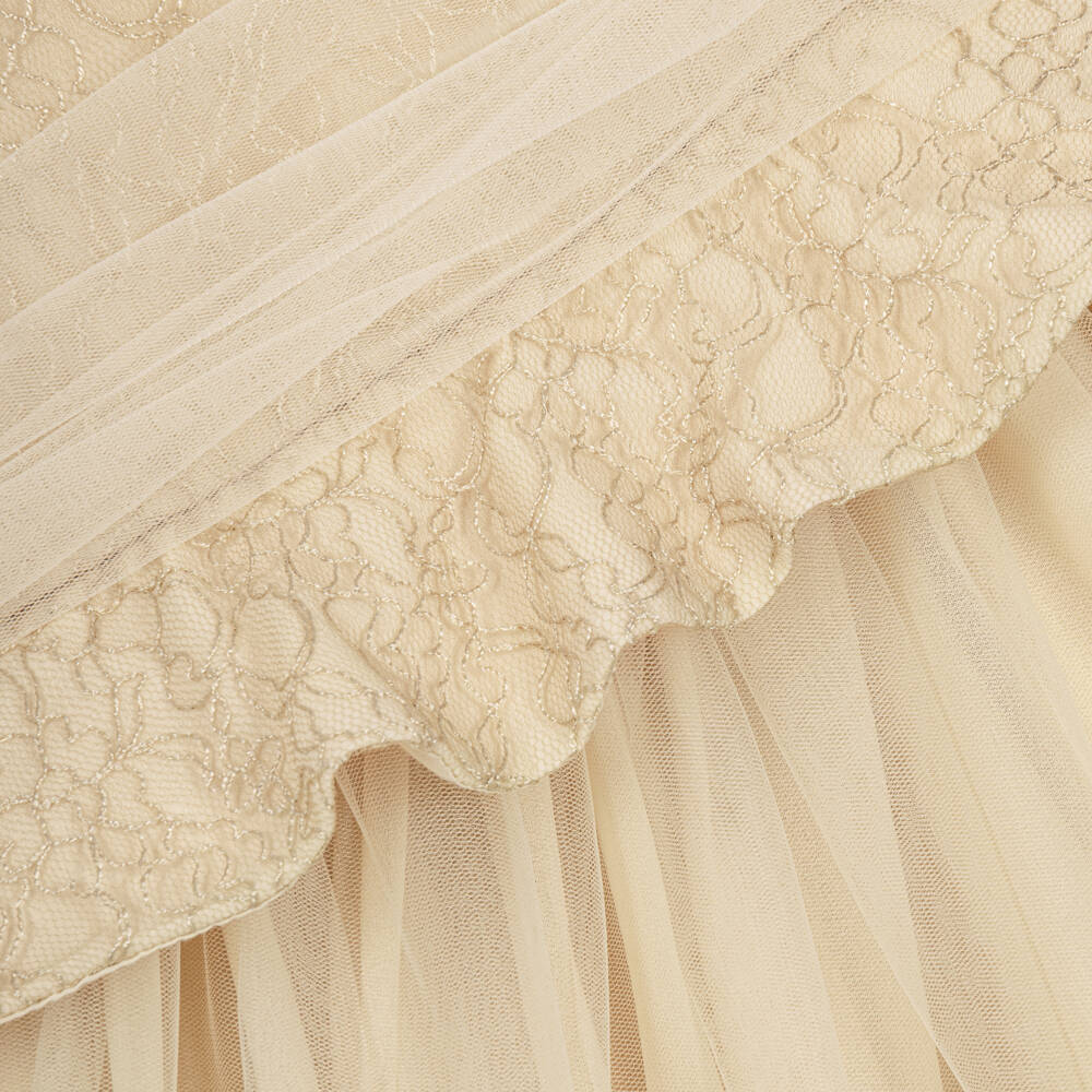 Patachou-Girls Beige Embroidered Tulle Dress | Childrensalon