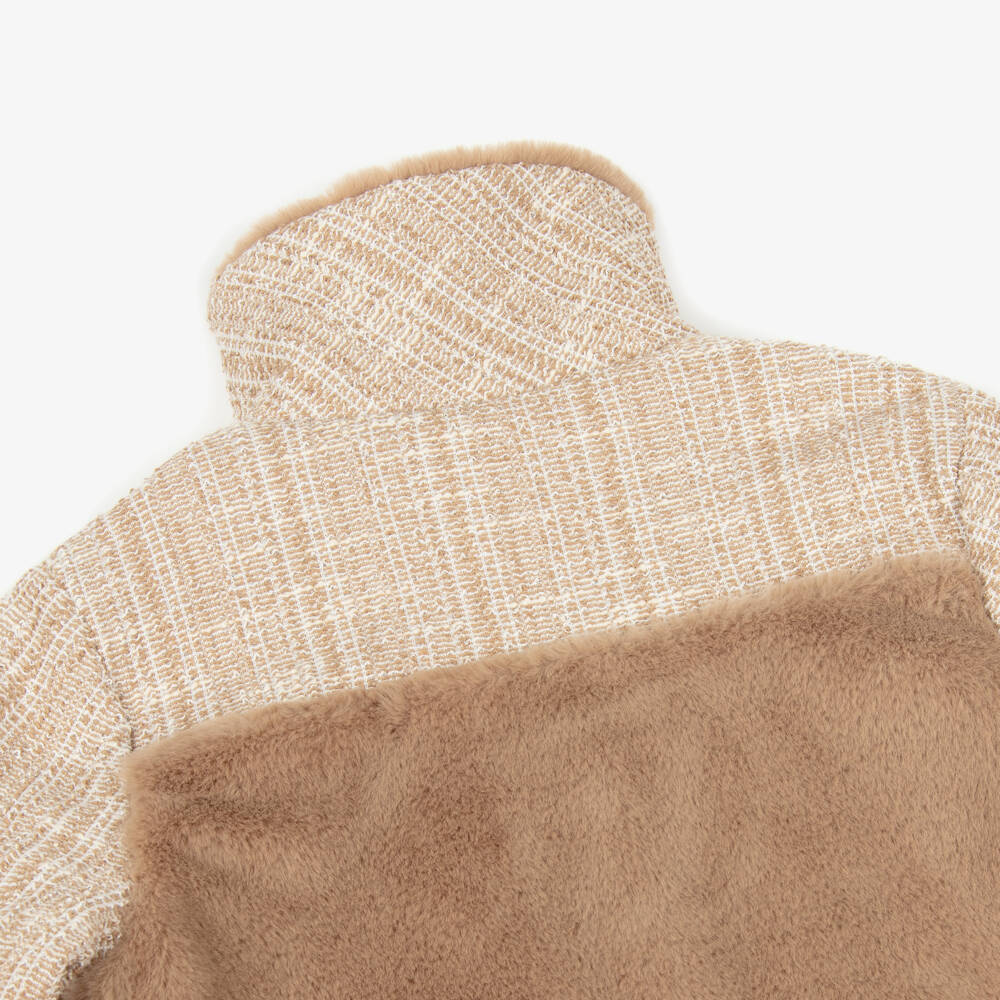 Patachou-معطف فرو صناعي وتويد لون بيج للبنات | Childrensalon