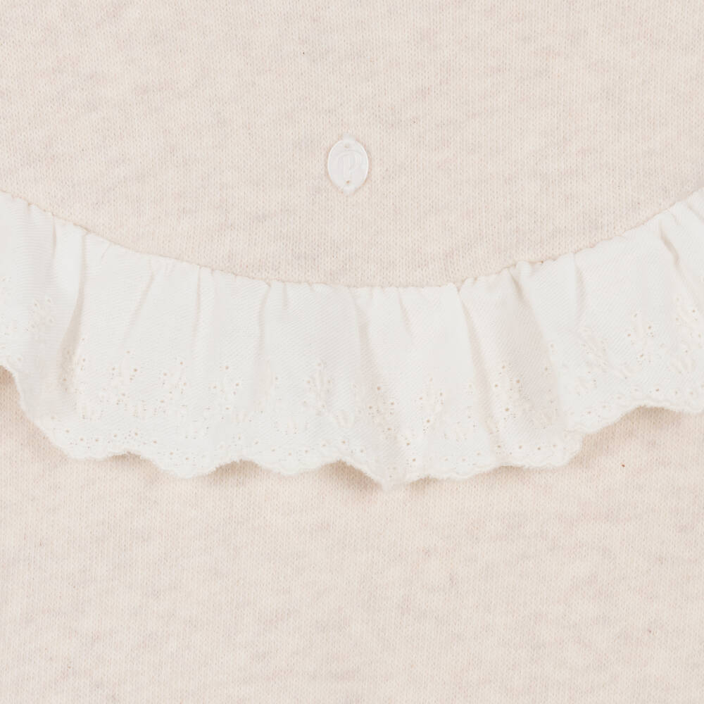 Patachou-Girls Beige Jersey Knit Tracksuit with Ruffle | Childrensalon