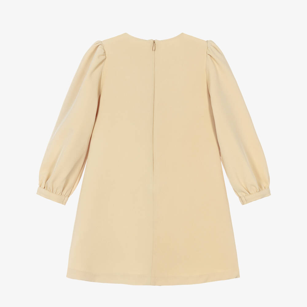 Patachou-Girls Beige Pleated Dress with Bow | Childrensalon