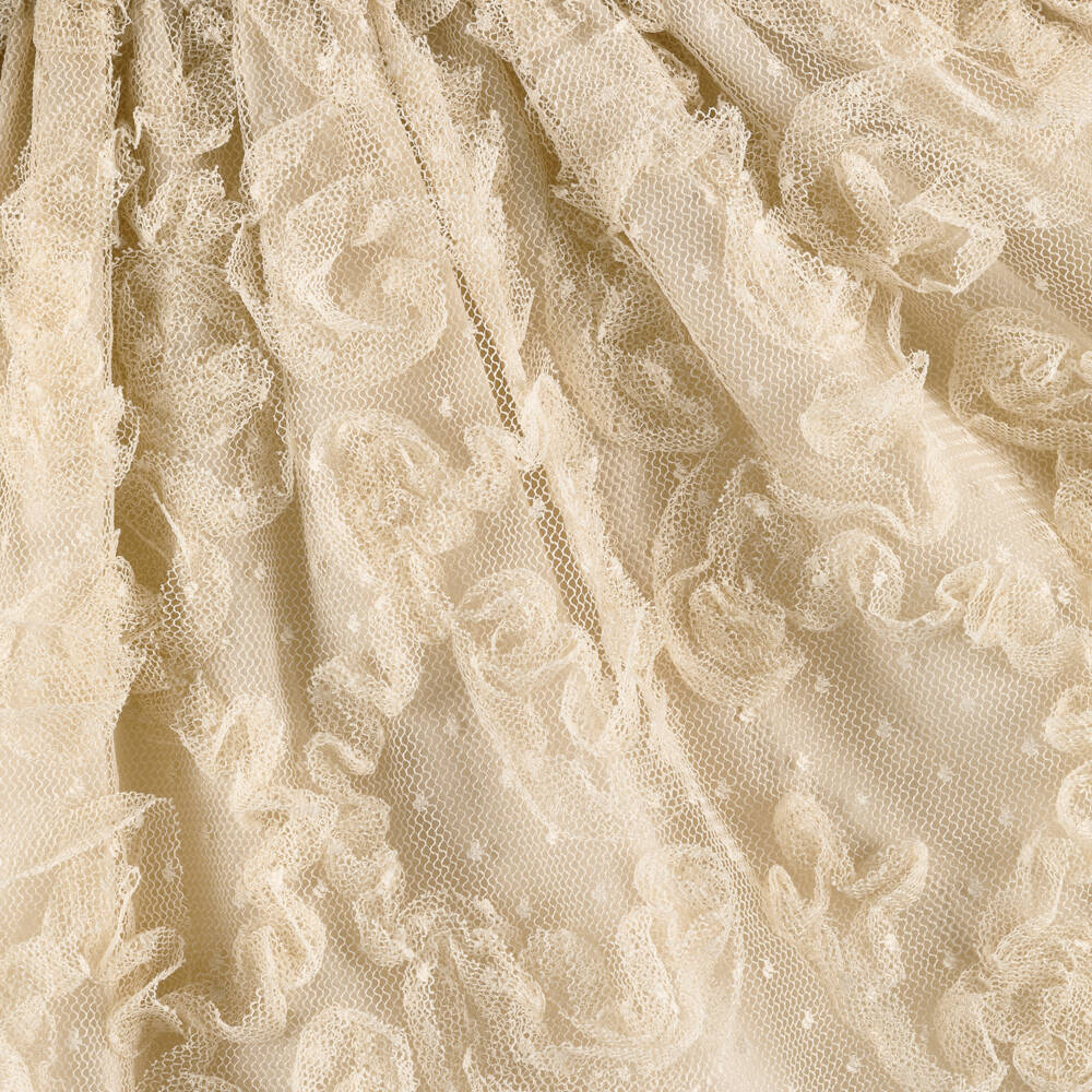 Patachou-Girls Beige Ruffled Tulle Dress with Bow Detail | Childrensalon