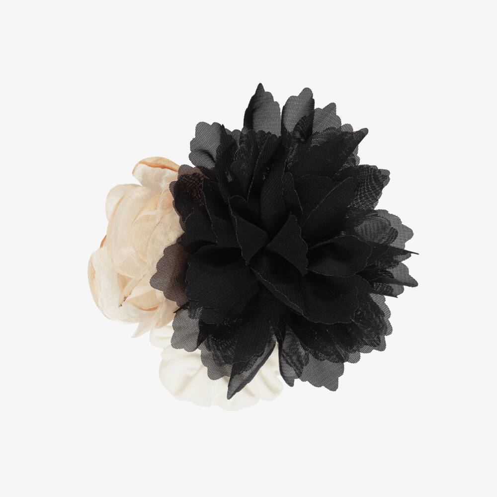 Patachou-ربطة شعر مزينة بورود لون أسود وبيج للبنات (11 سم) | Childrensalon