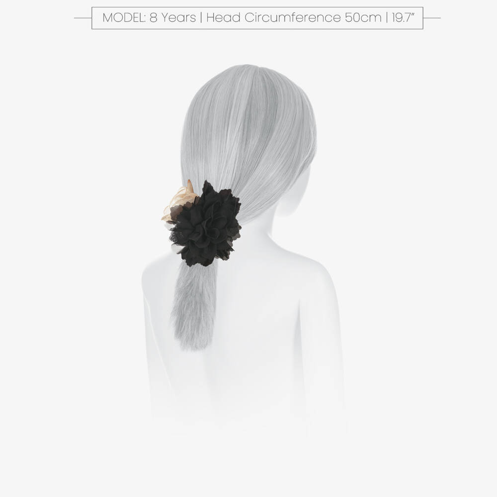 Patachou-ربطة شعر مزينة بورود لون أسود وبيج للبنات (11 سم) | Childrensalon