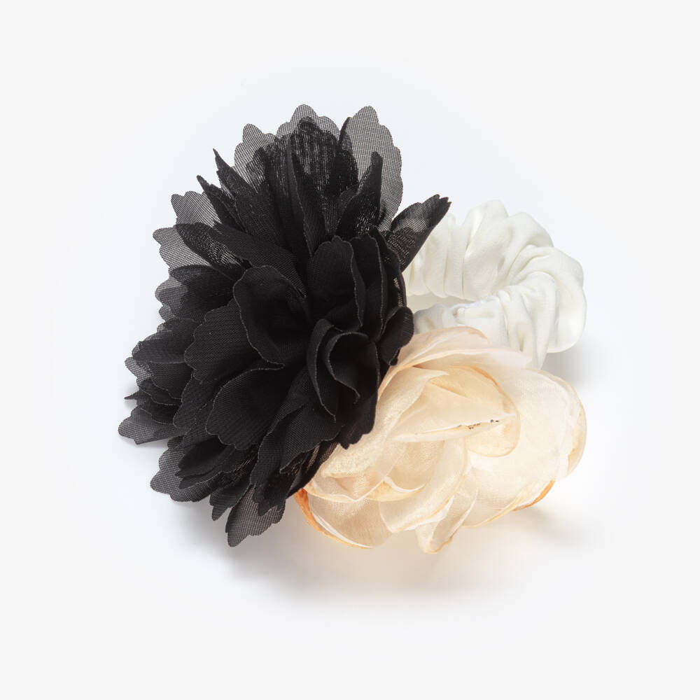 Patachou-ربطة شعر مزينة بورود لون أسود وبيج للبنات (11 سم) | Childrensalon