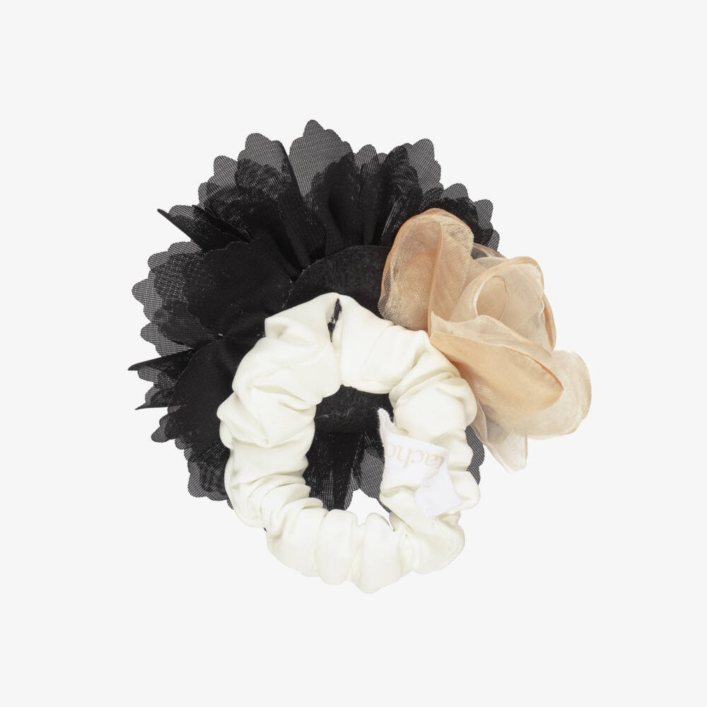 Patachou-ربطة شعر مزينة بورود لون أسود وبيج للبنات (11 سم) | Childrensalon