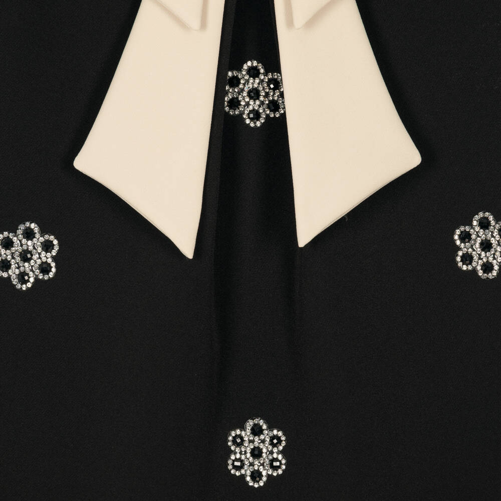 Patachou-Girls Black Crêpe Dress with Sparkly Flowers | Childrensalon