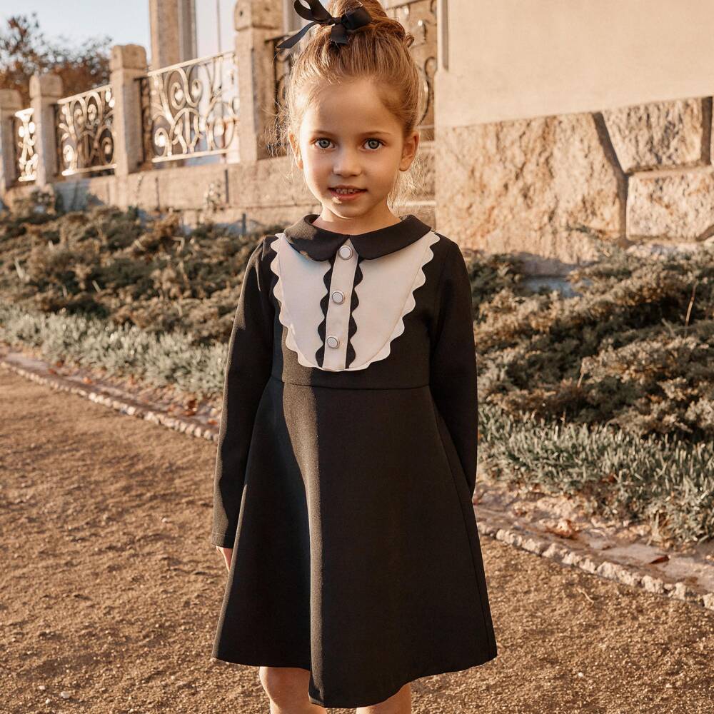 Patachou-Girls Black Dress with Ric Rac Accents | Childrensalon