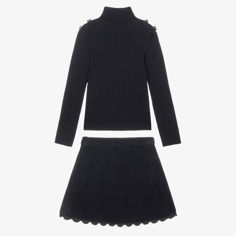 Patachou-Girls Black Fluffy Skirt Set with Ric Rac Trim | Childrensalon