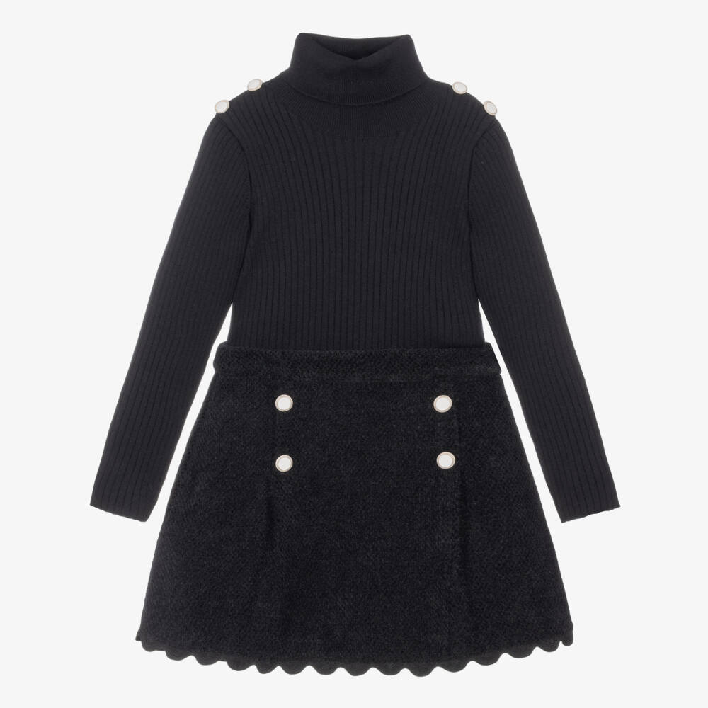 Patachou-Girls Black Fluffy Skirt Set with Ric Rac Trim | Childrensalon