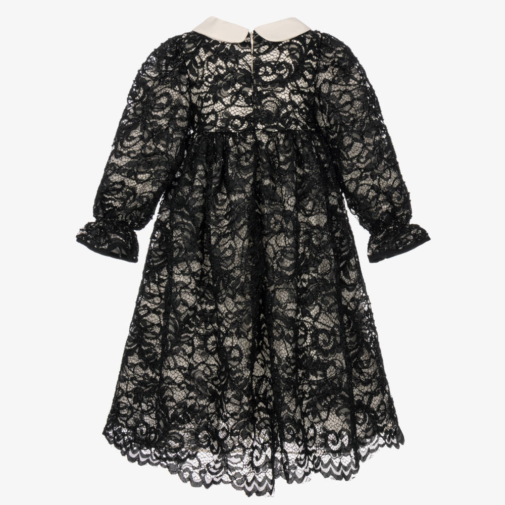 Patachou-Girls Black Guipure Lace Dress | Childrensalon