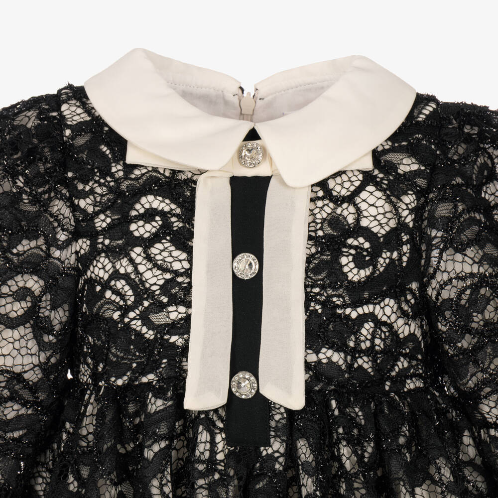 Patachou-Girls Black Guipure Lace Dress | Childrensalon