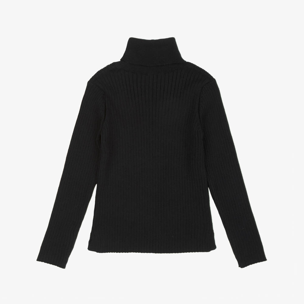 Patachou-Girls Black Roll Neck Top with Tweed Bow | Childrensalon