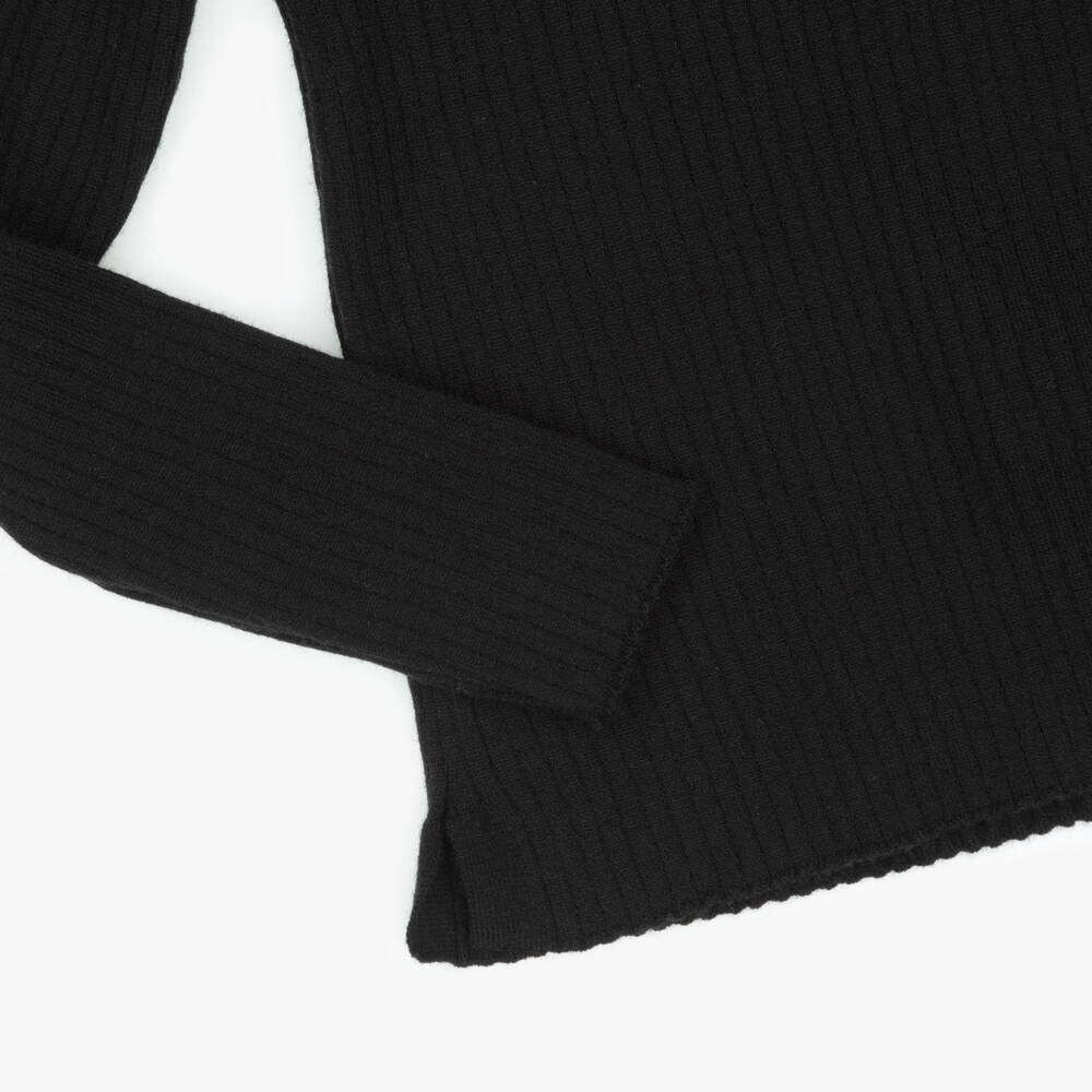 Patachou-Girls Black Roll Neck Top with Tweed Bow | Childrensalon