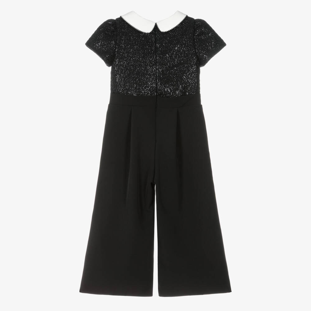 Patachou-Комбинезон черный с рюшами и жемчужными пуговицами для девочек | Childrensalon