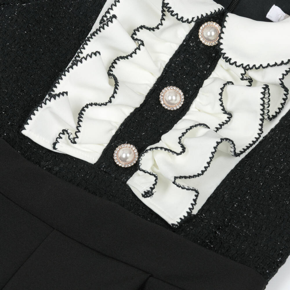 Patachou-Комбинезон черный с рюшами и жемчужными пуговицами для девочек | Childrensalon