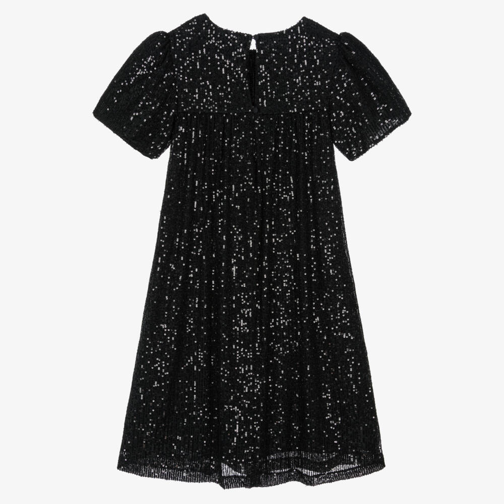 Patachou-Girls Black Sequin Dress with Crêpe Bow | Childrensalon