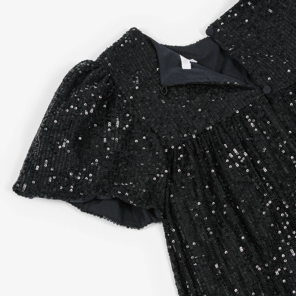 Patachou-Girls Black Sequin Dress with Crêpe Bow | Childrensalon