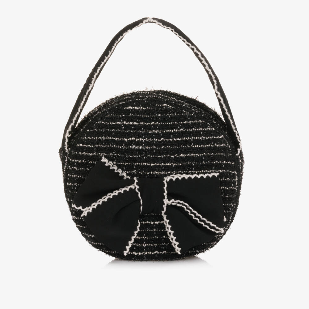 Patachou-Girls Black Sparkly Tweed Circular Handbag  | Childrensalon