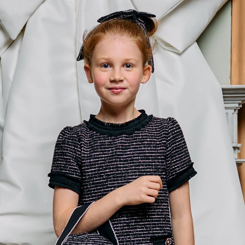 Patachou-Girls Black Tweed Hair Clip (15cm) | Childrensalon