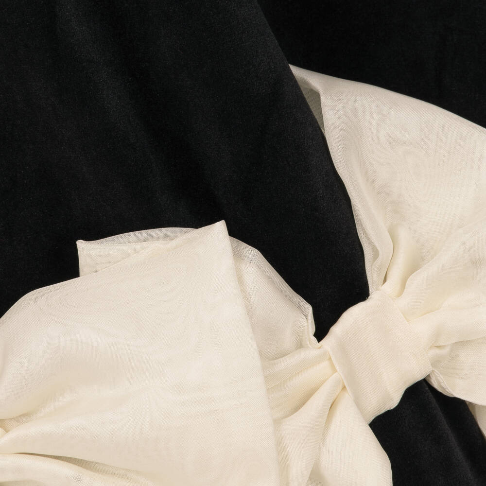 Patachou-Girls Black Velvet Dress with Ivory Bows | Childrensalon
