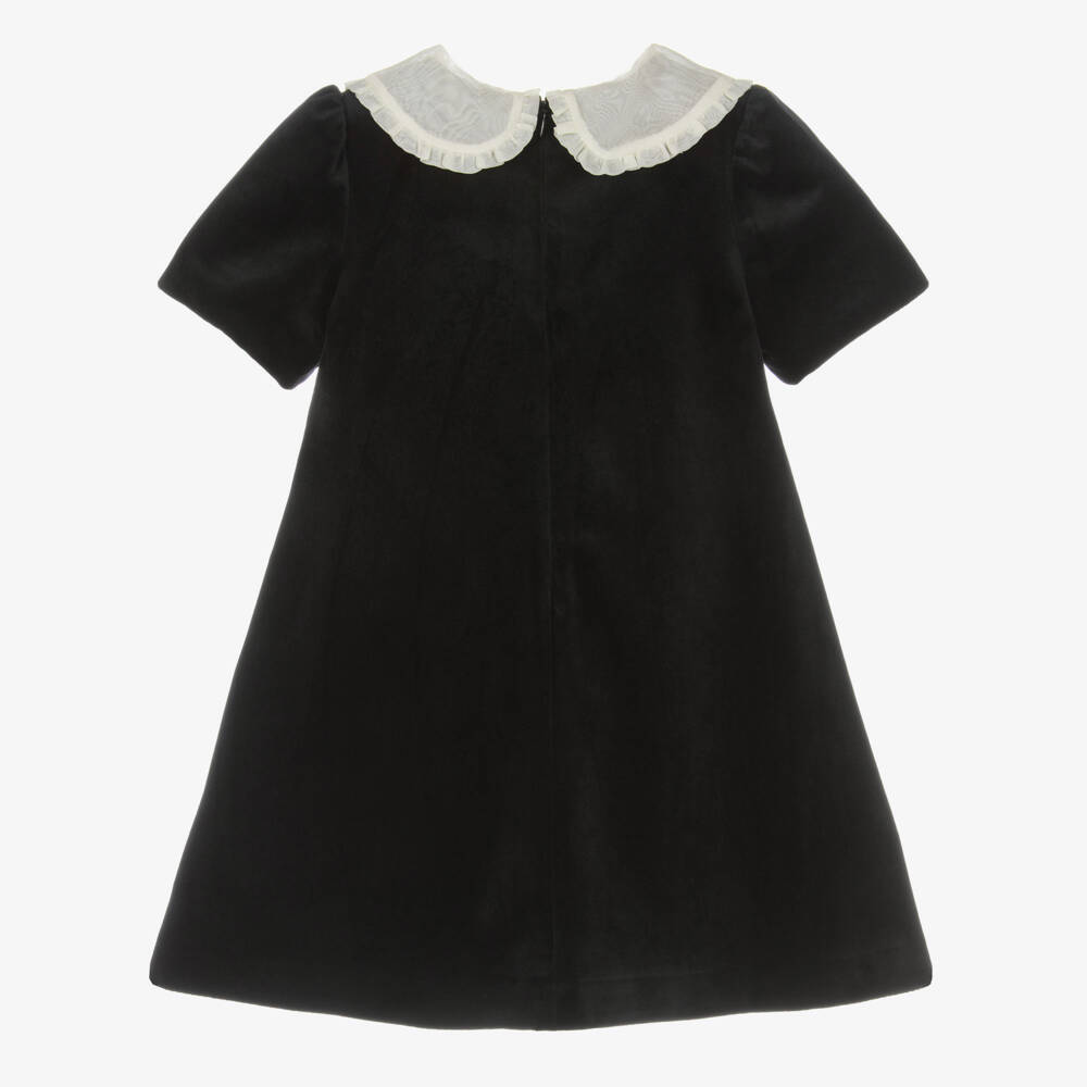 Patachou-Girls Black Velvet Dress with Ivory Crêpe Floral Appliqué | Childrensalon