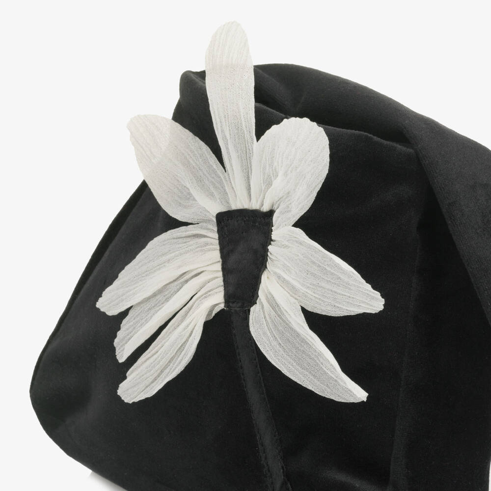 Patachou-Girls Black Velvet Flower Handbag (18cm) | Childrensalon