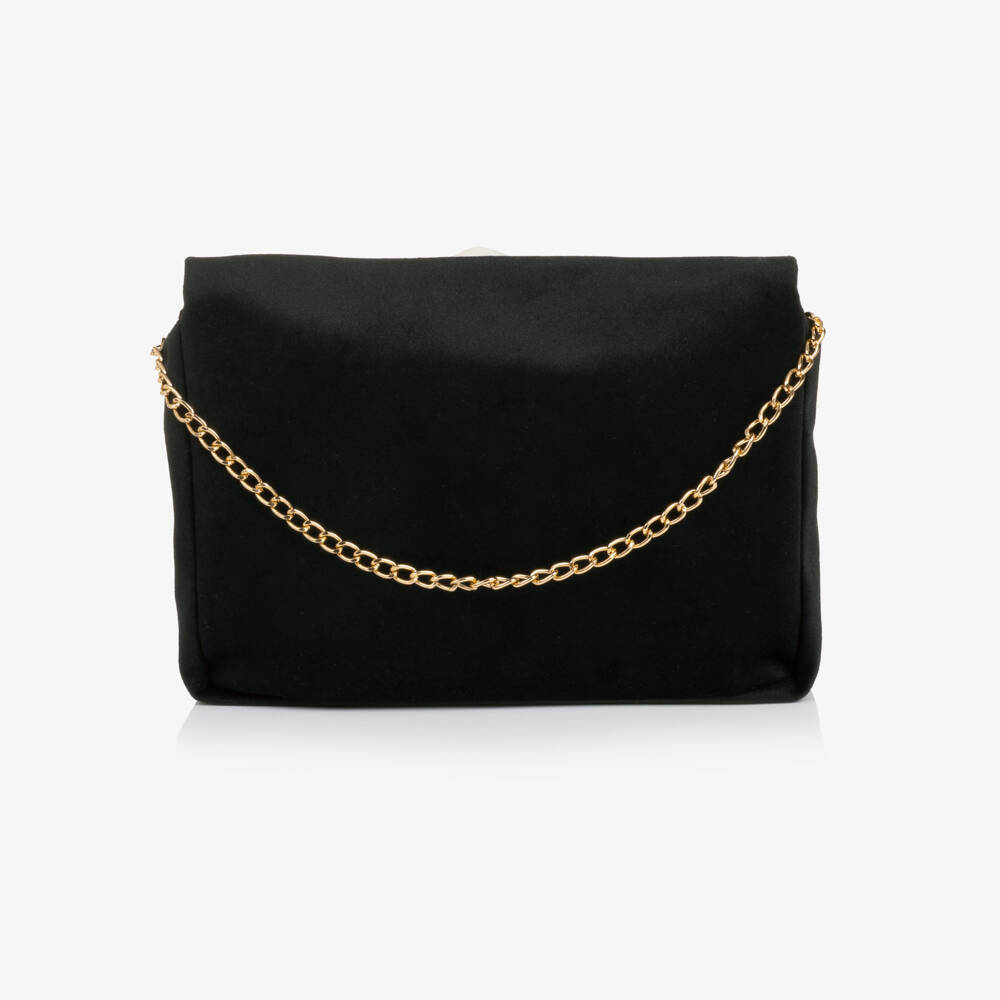 Patachou-Girls Black Velvet Handbag with Beaded Flowers (20cm) | Childrensalon