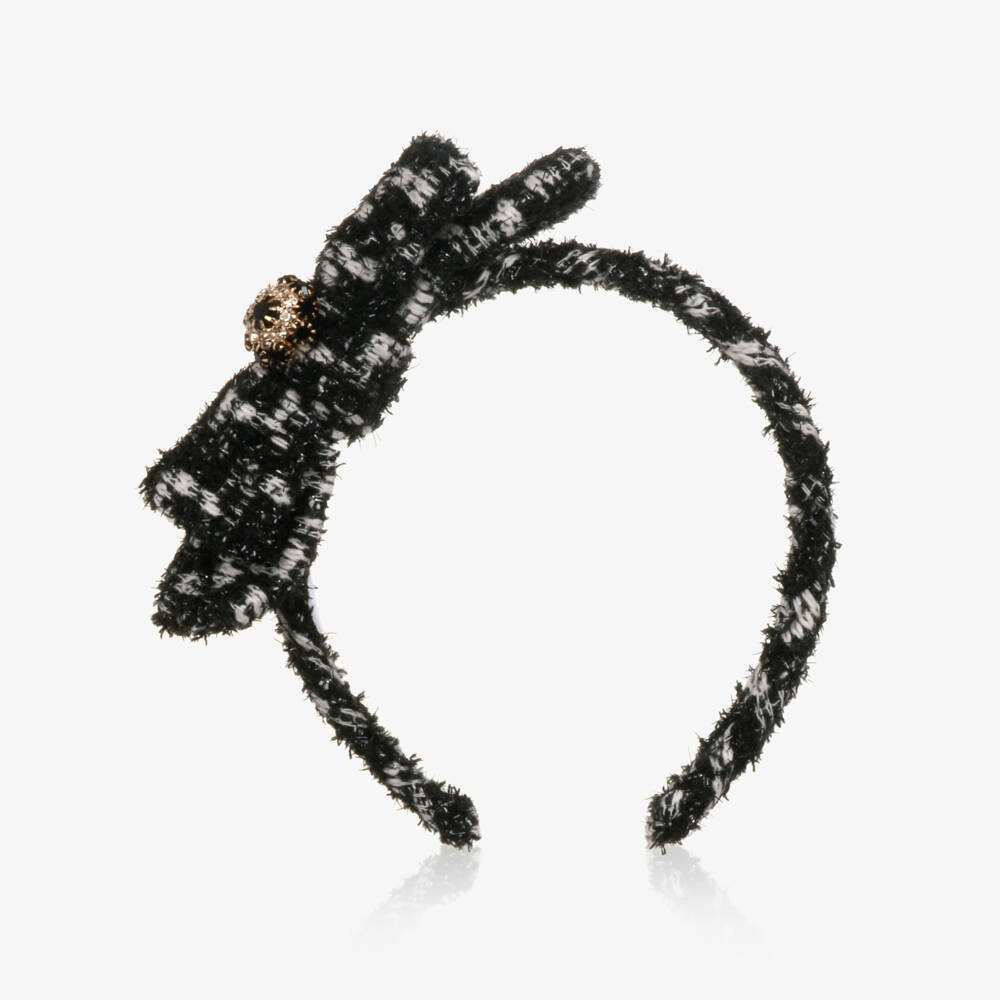 Patachou-Girls Black & White Tweed Bow Hairband | Childrensalon