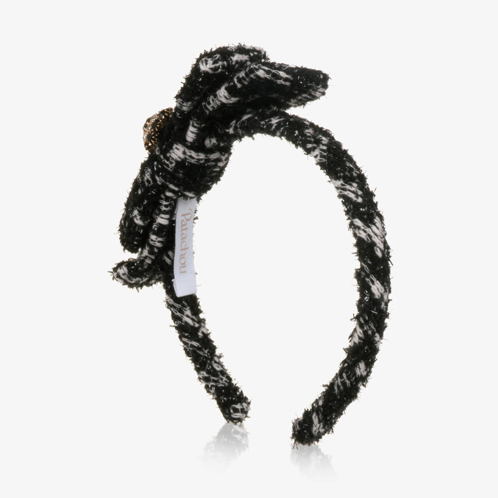 Patachou-Girls Black & White Tweed Bow Hairband | Childrensalon