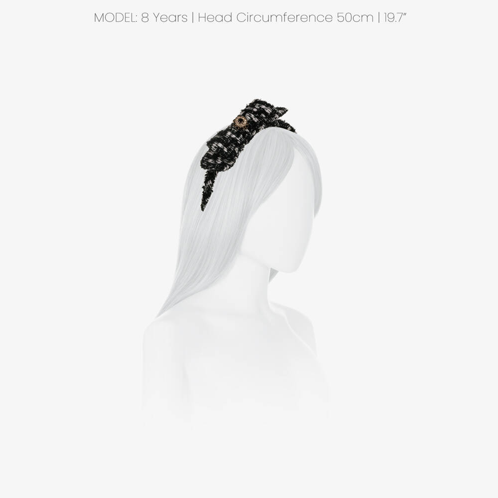 Patachou-Girls Black & White Tweed Bow Hairband | Childrensalon