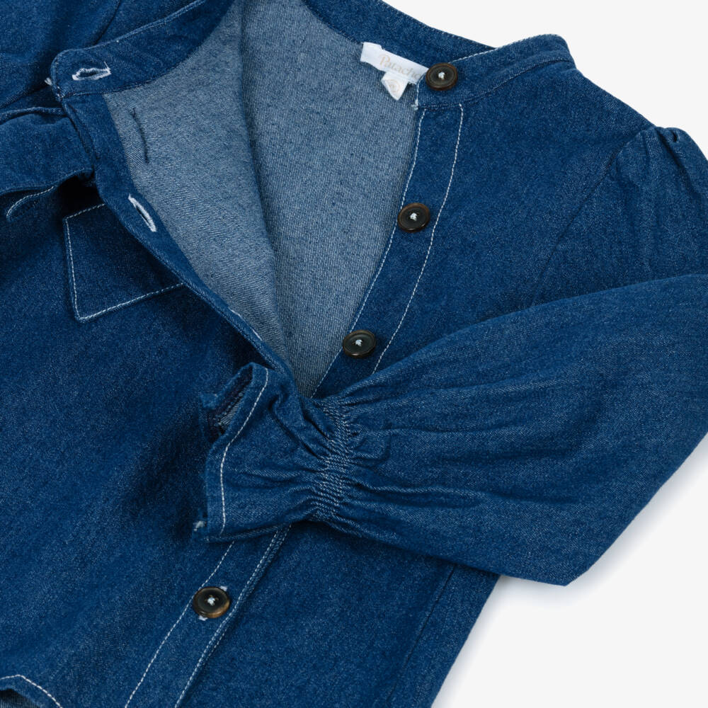 Patachou-Girls Blue Chambray Blouse with Bow | Childrensalon