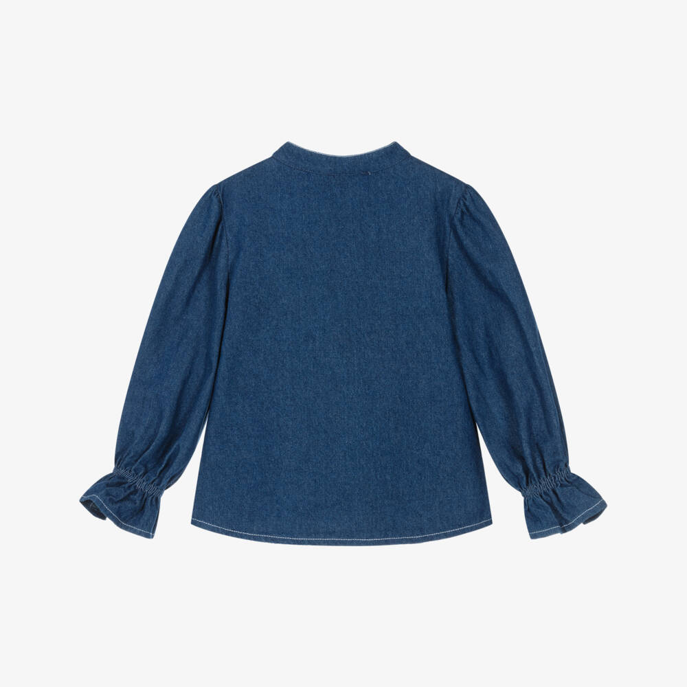 Patachou-Girls Blue Chambray Blouse with Bow | Childrensalon
