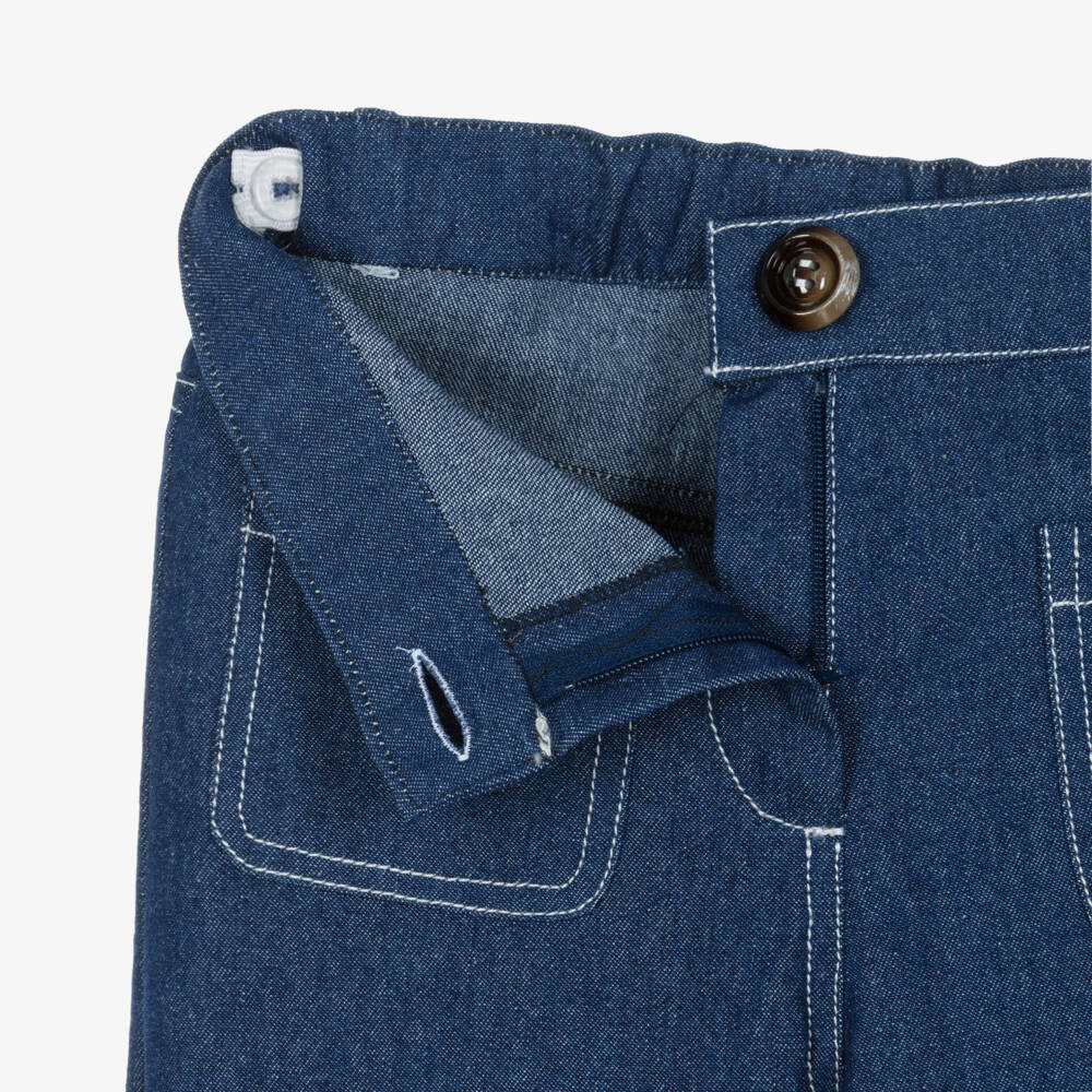Patachou-Girls Blue Chambray Cropped Trousers with Patch Pockets | Childrensalon