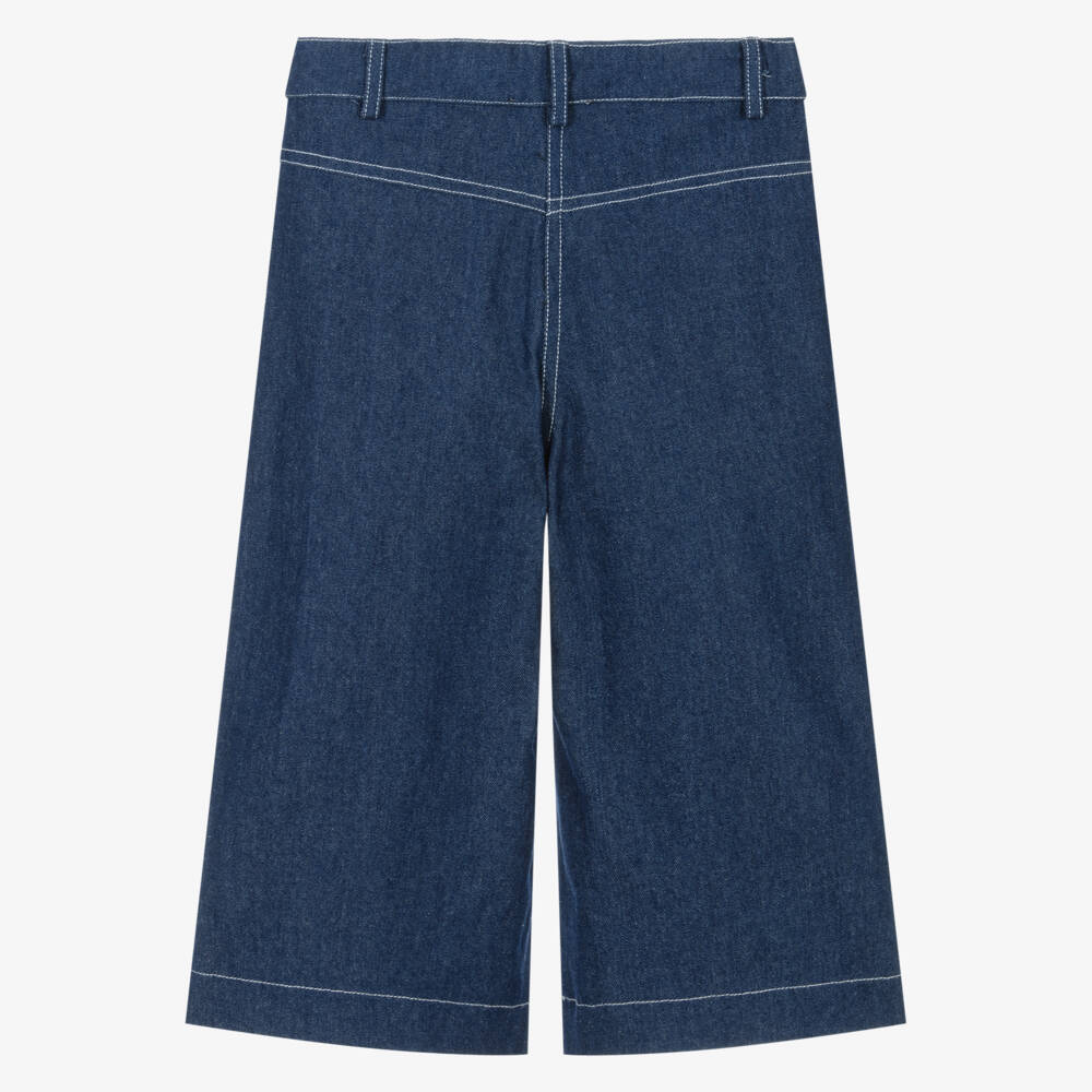 Patachou-Girls Blue Chambray Cropped Trousers with Patch Pockets | Childrensalon