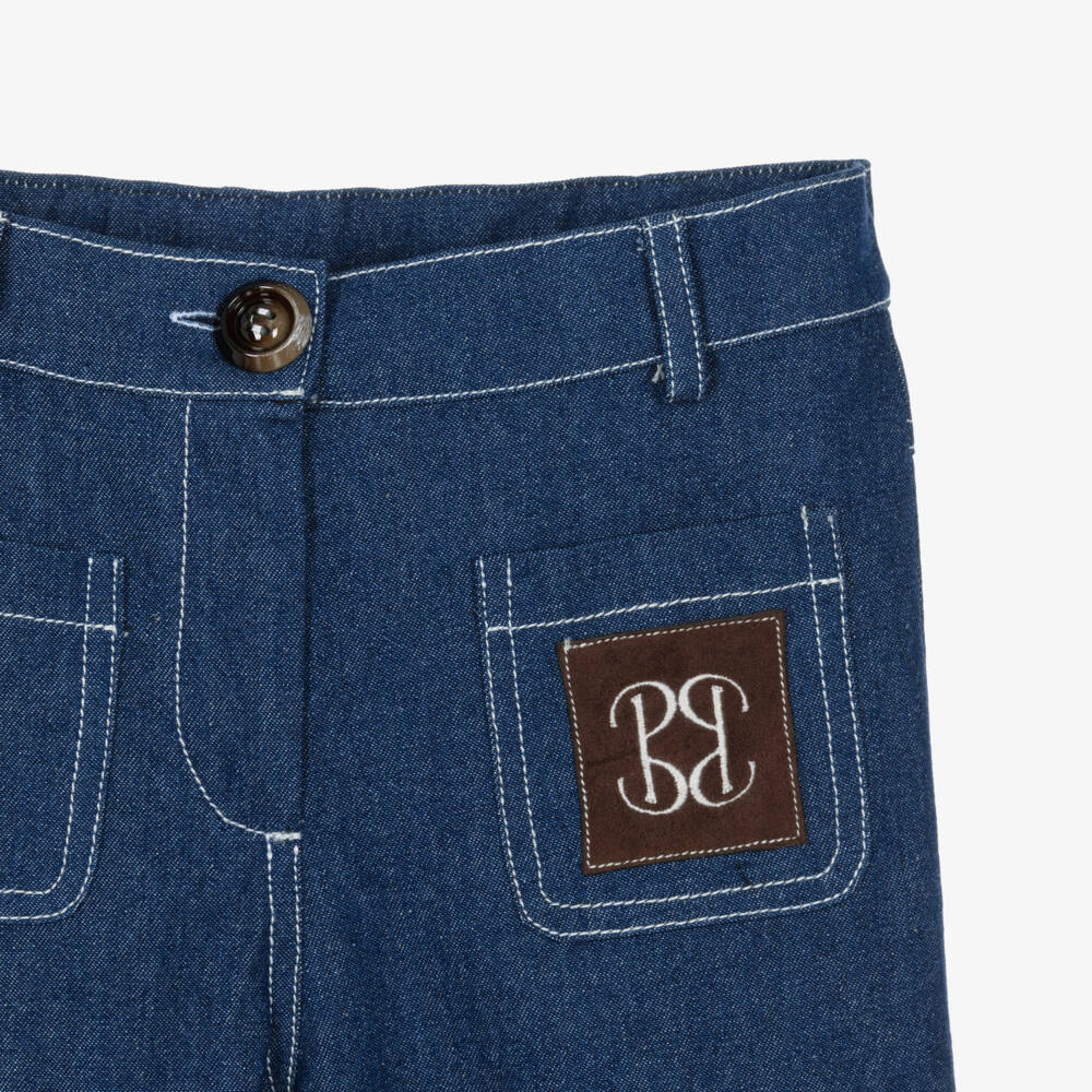 Patachou-Girls Blue Chambray Cropped Trousers with Patch Pockets | Childrensalon