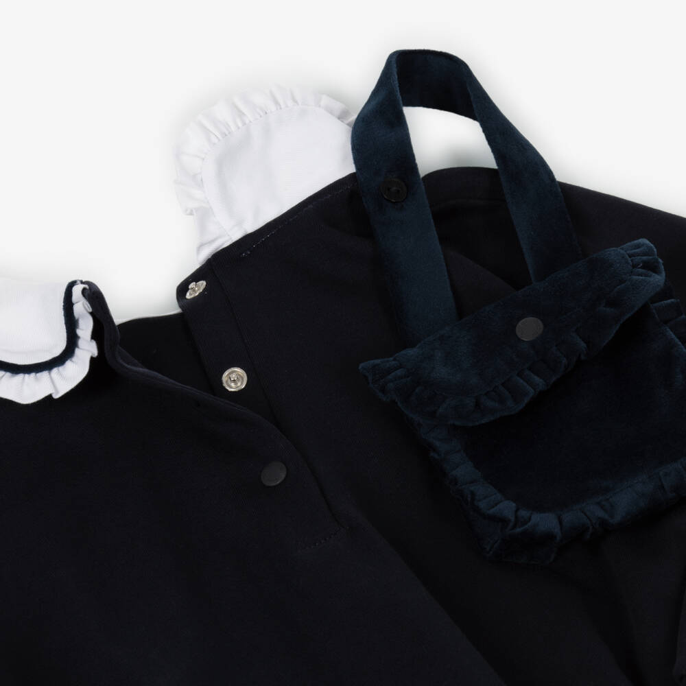 Patachou-Girls Blue Cotton Jersey Trouser Set & Velvet Shoulder Bag | Childrensalon