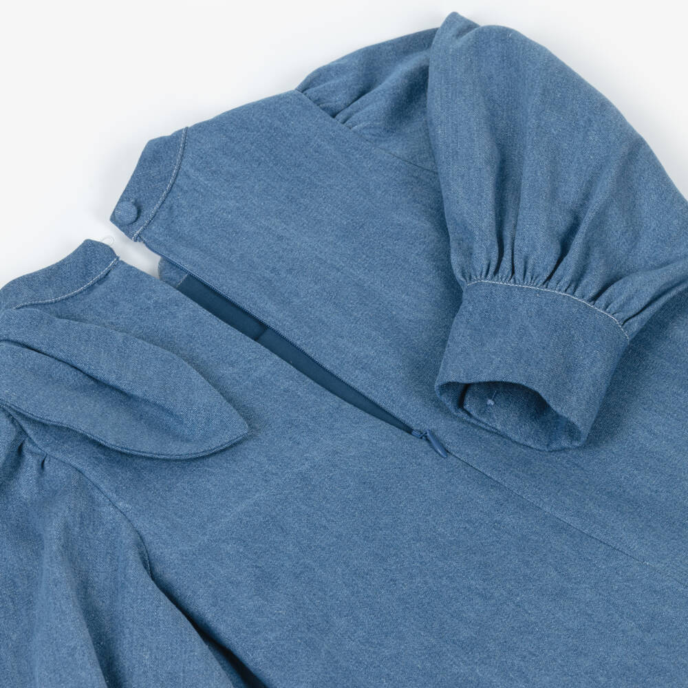 Patachou-Girls Blue Denim Bow Dress with Crystals & Pearl Beads | Childrensalon