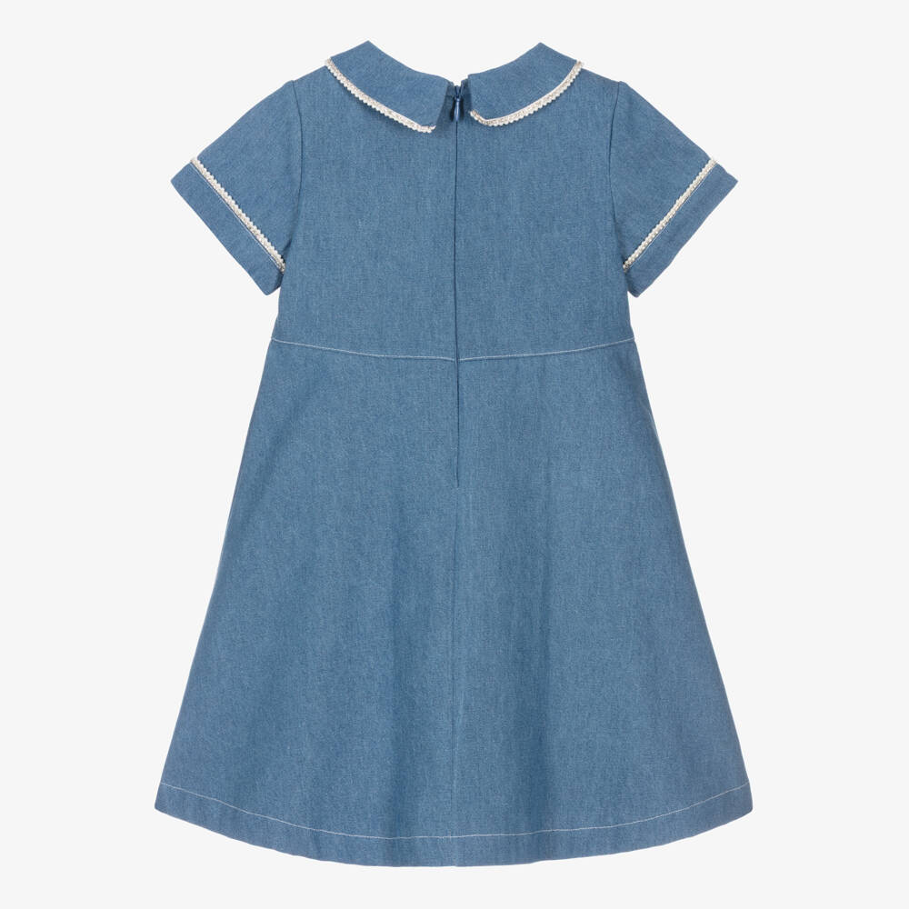 Patachou-Girls Blue Denim Dress with Diamanté Trimmed Collar | Childrensalon