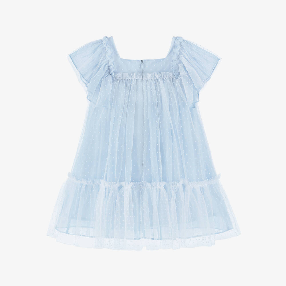 Patachou-Girls Blue Dotted Tulle Dress | Childrensalon