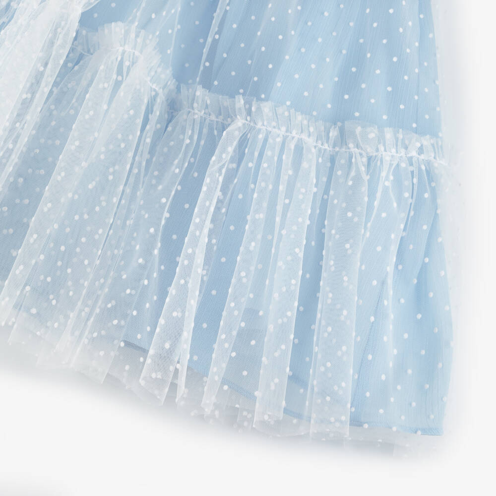 Patachou-Girls Blue Dotted Tulle Dress | Childrensalon