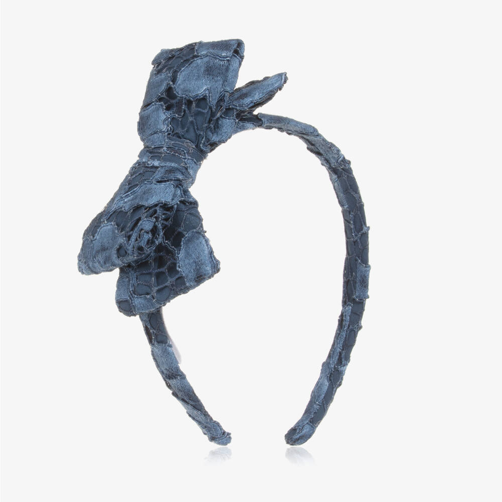 Patachou-Girls Blue Lace Bow Hairband | Childrensalon