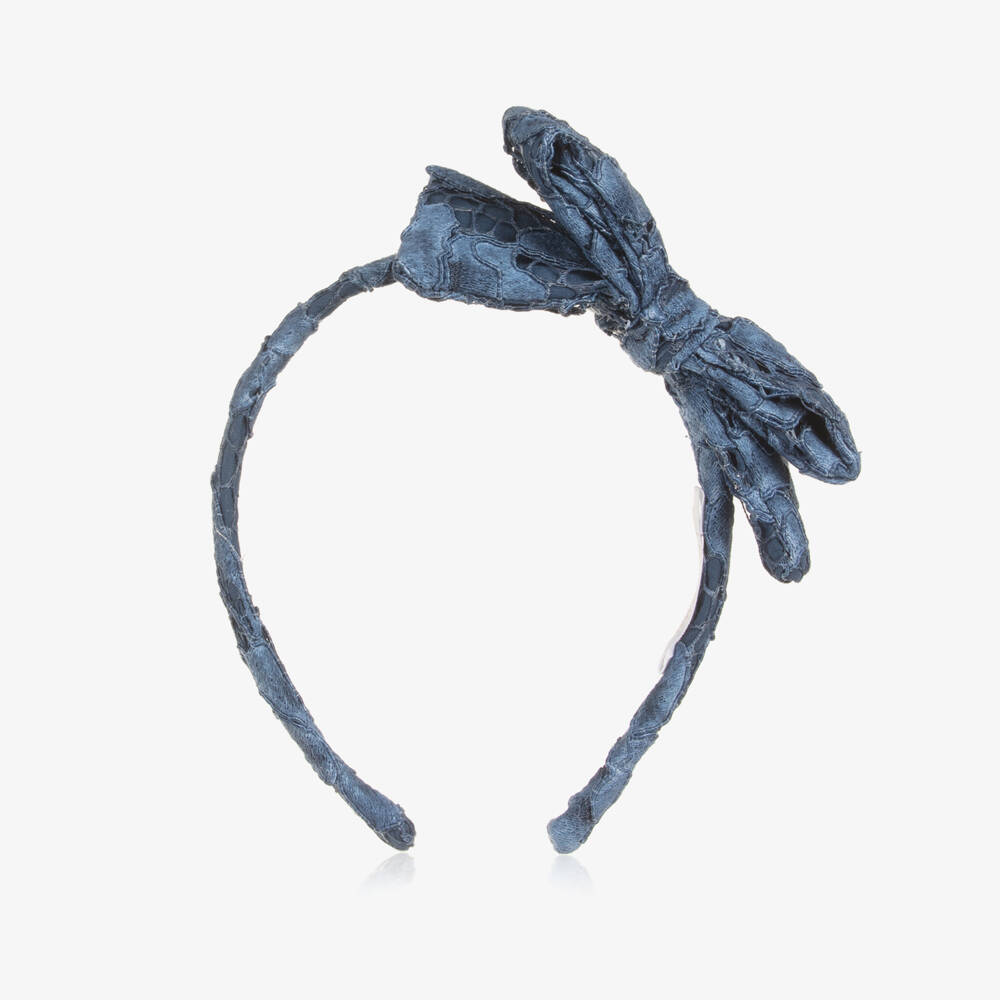 Patachou-Girls Blue Lace Bow Hairband | Childrensalon