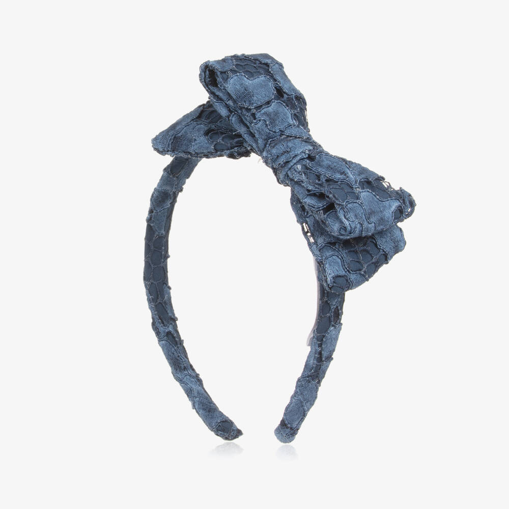 Patachou-Girls Blue Lace Bow Hairband | Childrensalon