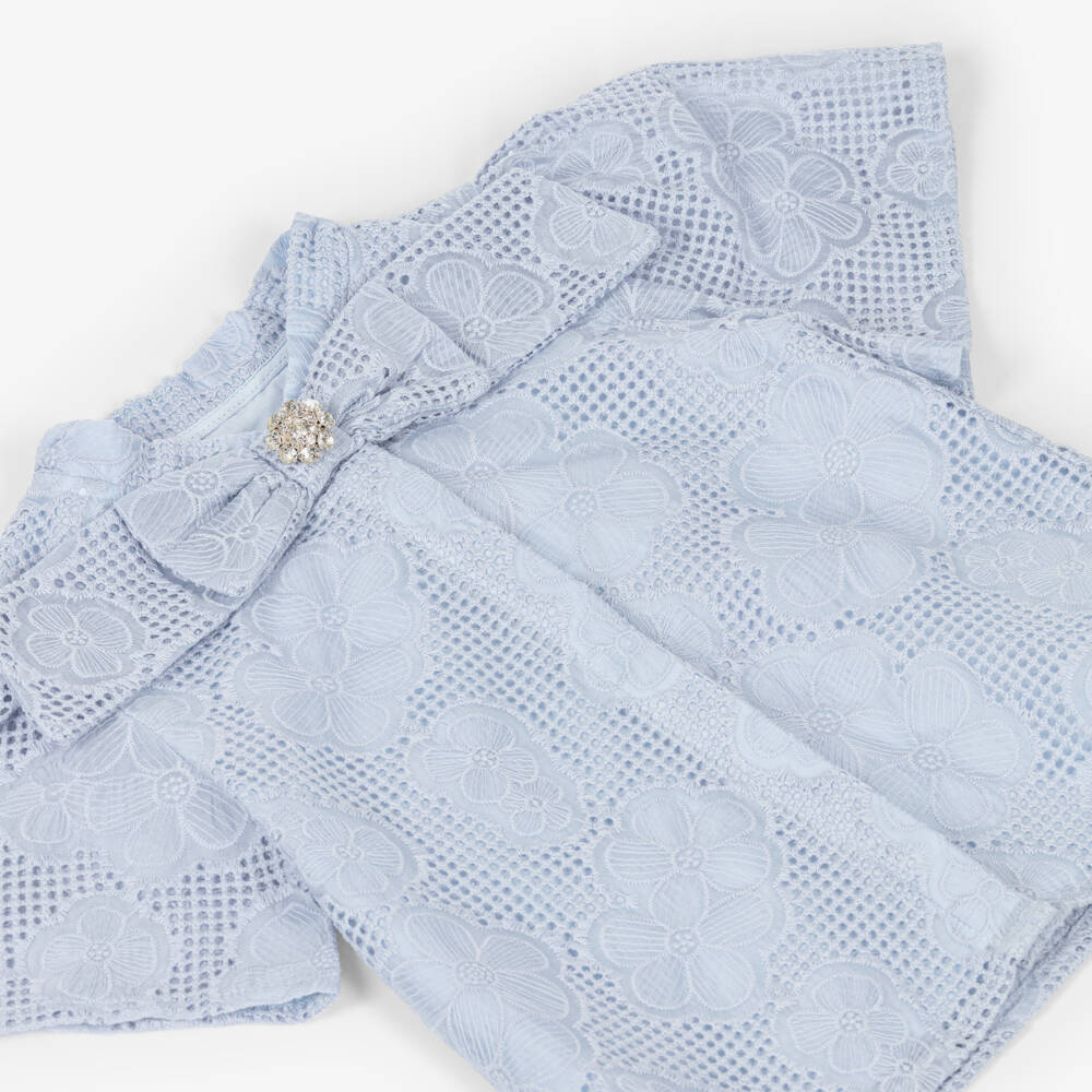 Patachou-Girls Blue Lace Shorts Set with Diamanté Bow | Childrensalon