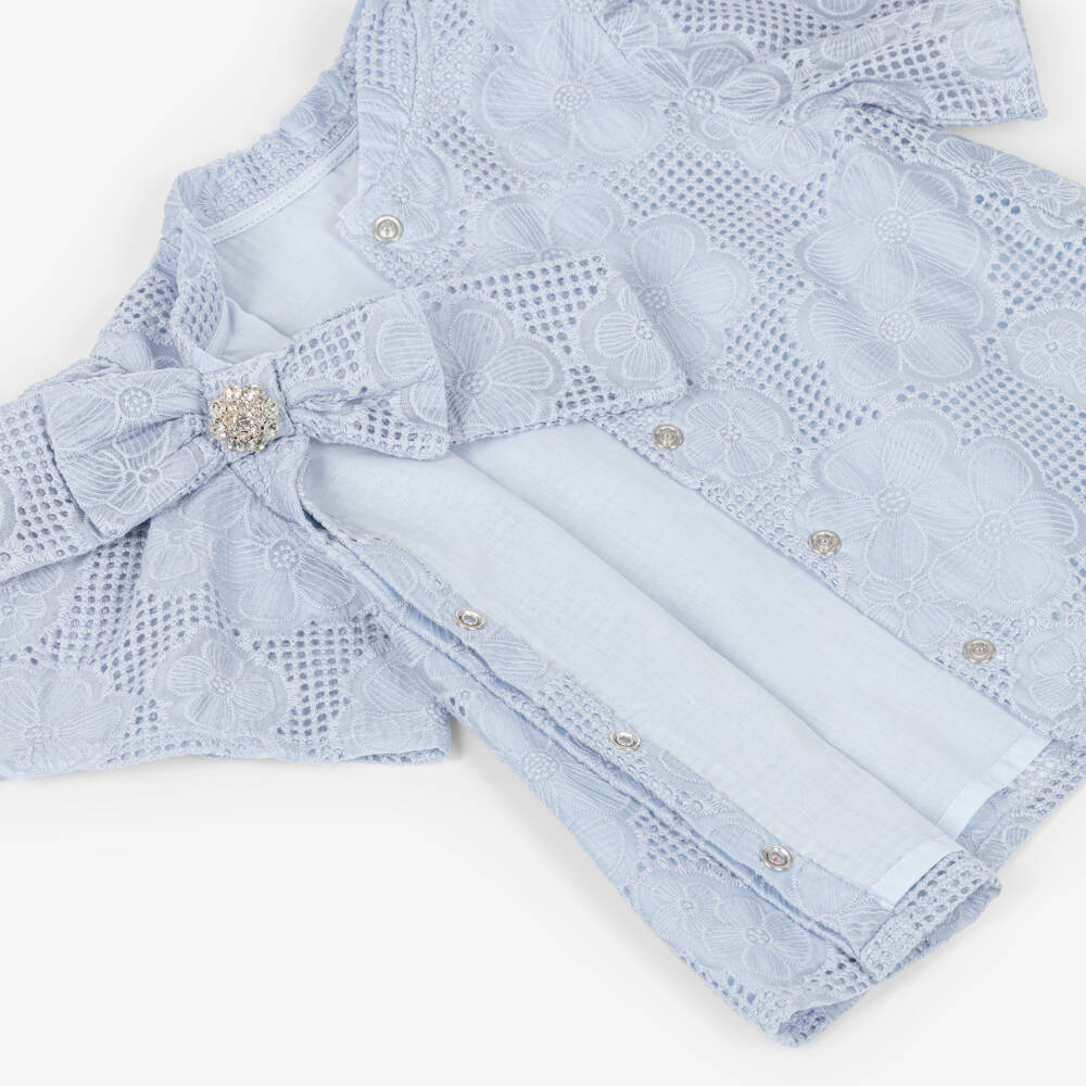 Patachou-Girls Blue Lace Shorts Set with Diamanté Bow | Childrensalon