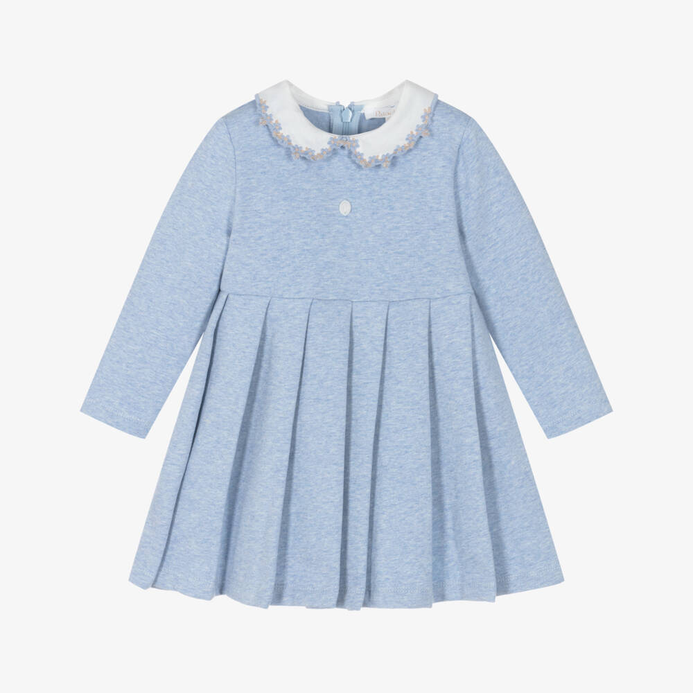 Patachou-Girls Blue Marl Pleated Jersey Dress | Childrensalon
