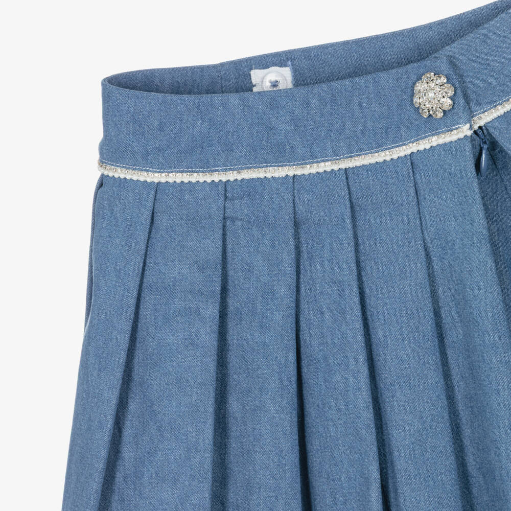 Patachou-Юбка синяя из денима с кристаллами и жемчужными бусинами для девочек | Childrensalon