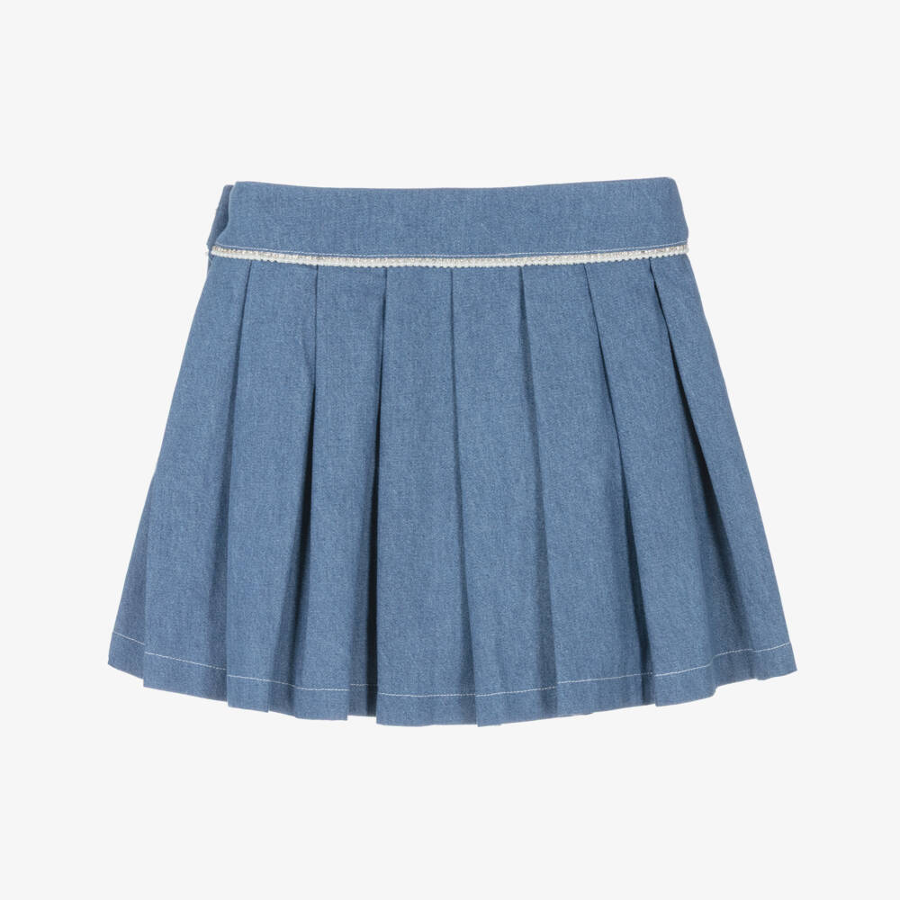 Patachou-Юбка синяя из денима с кристаллами и жемчужными бусинами для девочек | Childrensalon
